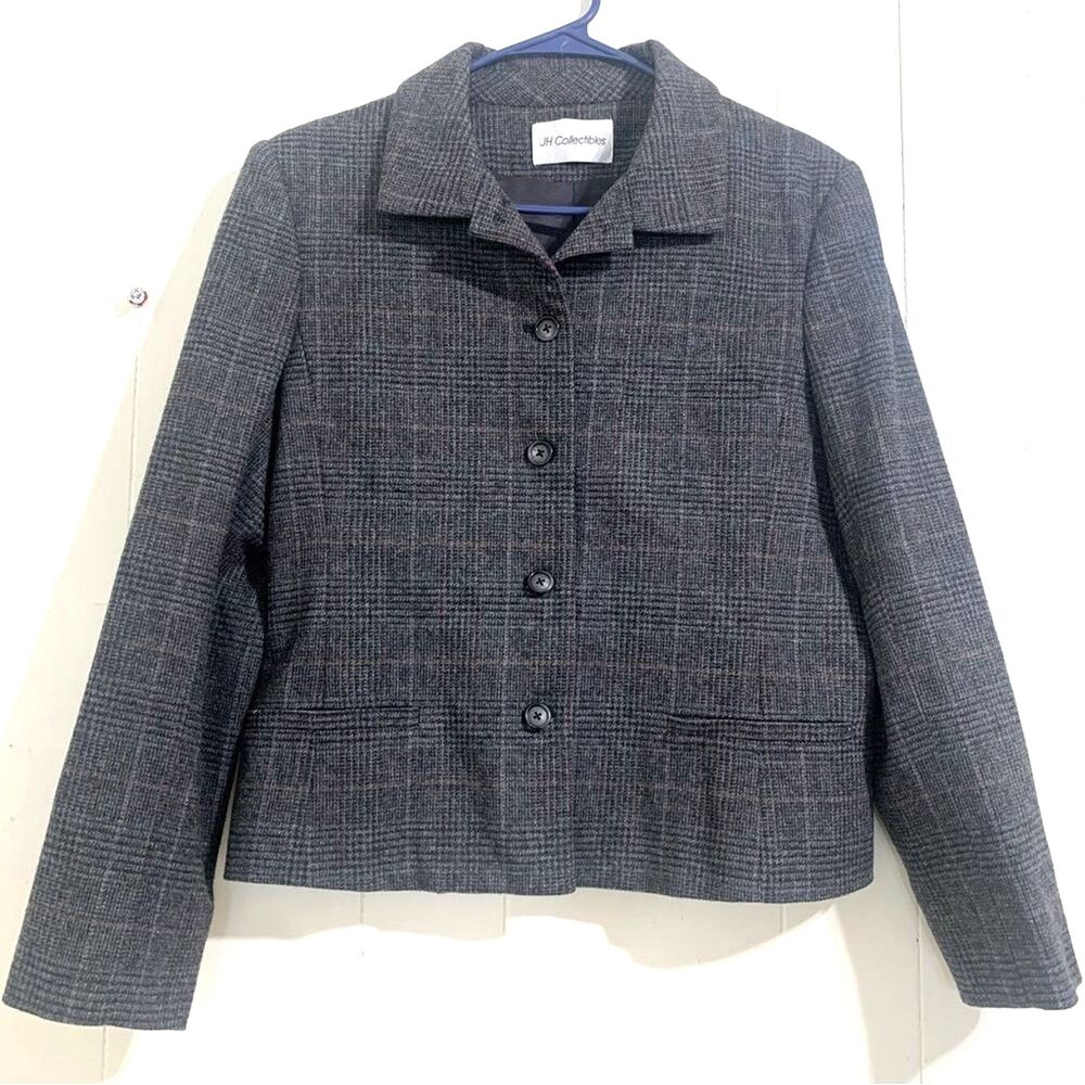 JH Collectibles Vintage Blazer Size 12 Wool Plaid Button Closure Short Blazer